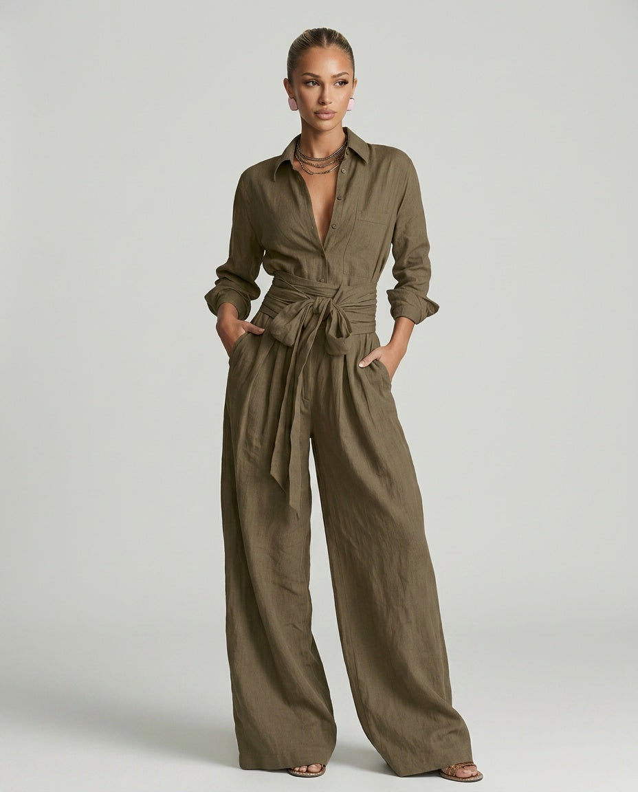 Versatile women's wide leg jumpsuit, a comfortable one-piece with chic button-front detailing for all seasons.
