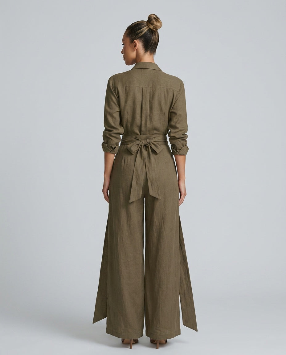 Effortlessly chic women's wide leg jumpsuit, a comfortable one-piece with elegant button front for any occasion.
