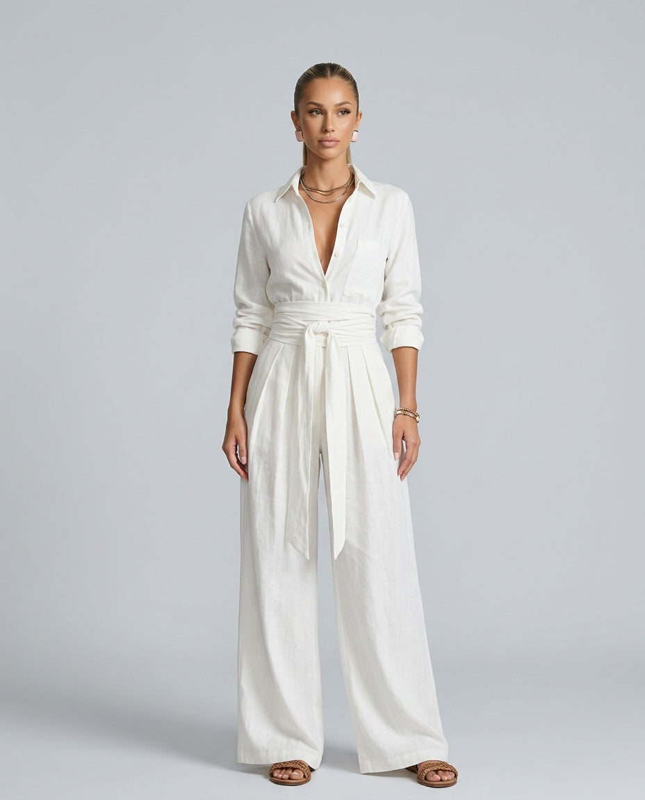 Women's wide leg jumpsuit, a comfortable and chic one-piece with an easy-to-wear button front.