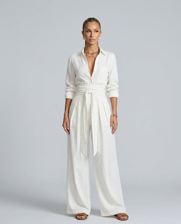 Women's wide leg jumpsuit, a comfortable and chic one-piece with an easy-to-wear button front.