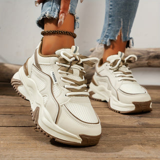 Trendy women's chunky platform casual sneakers, designed with modern panels for ultimate style & comfort.