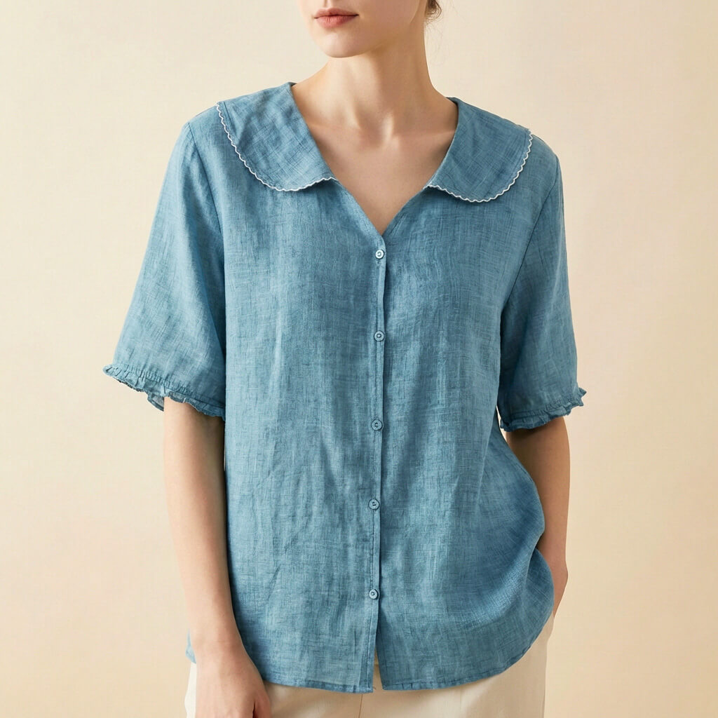 Chic short sleeve blouse for women, crafted from a lightweight linen blend.