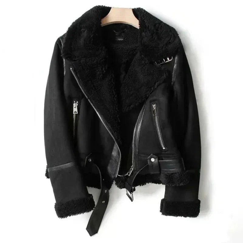 Versatile women's aviator jacket in an urban setting, a trendy and warm outerwear option for casual fashion.