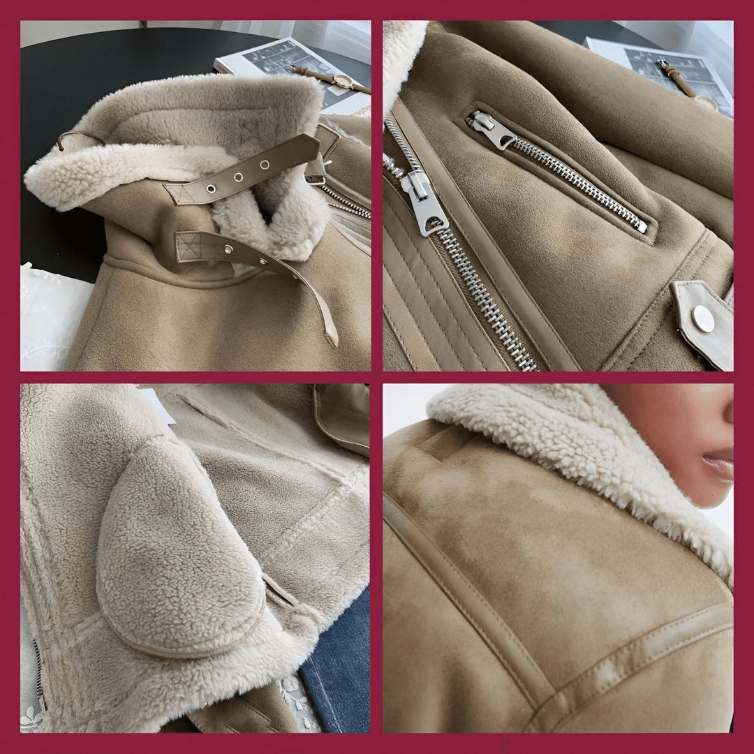 Chic fall/winter women's aviator jacket with a cozy collar and classic details. Stylish & warm outerwear.