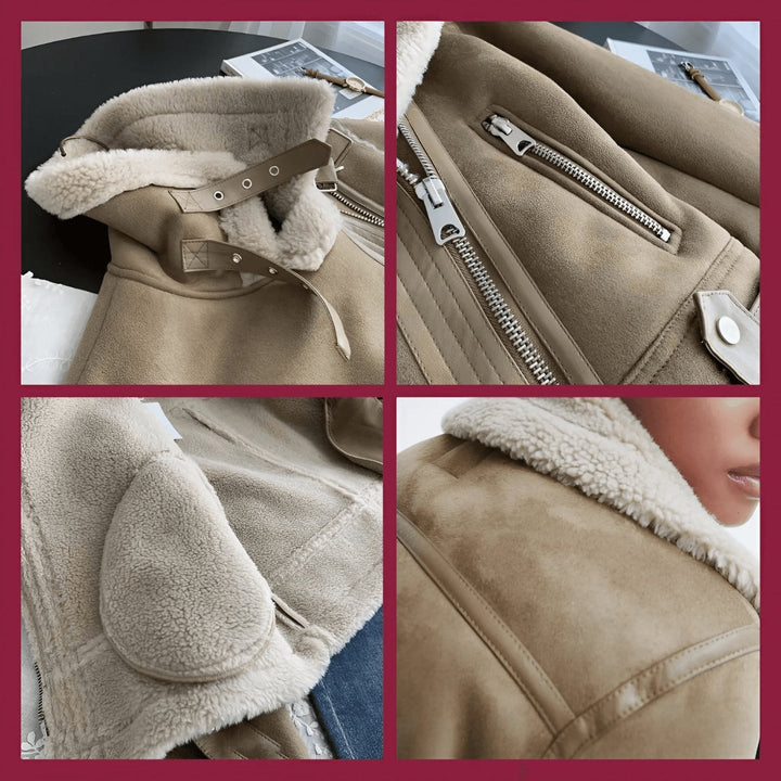 Chic fall/winter women's aviator jacket with a cozy collar and classic details. Stylish & warm outerwear.