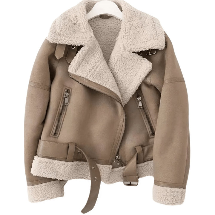 Stylish women's aviator jacket. Features a cozy collar and classic design, ideal for fall fashion & winter.