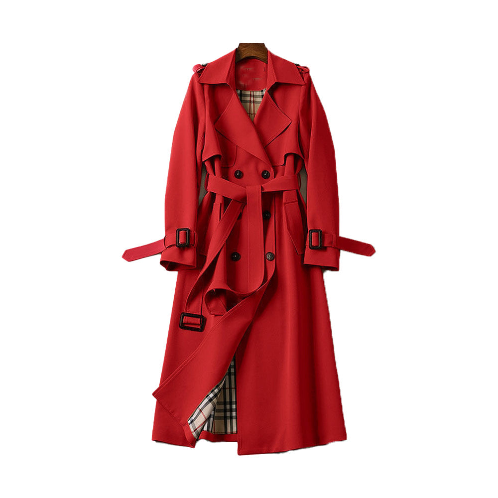 Women's classic double-breasted trench coat with belt. Sophisticated long fall outerwear for versatile autumn style.