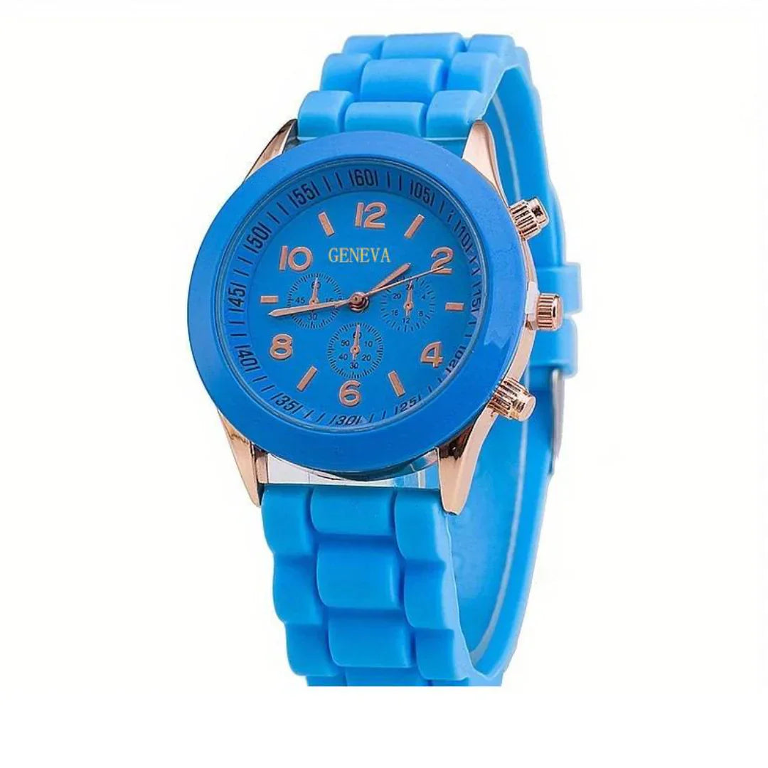 Durable women's everyday watch with a purple silicone strap, reliable quartz movement, comfortable fit.