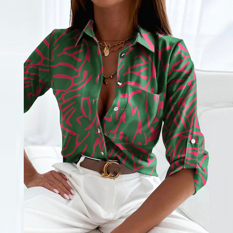 Elegant women's collared printed shirt. Embodies classic style, a key piece for versatile fashion & everyday wear.