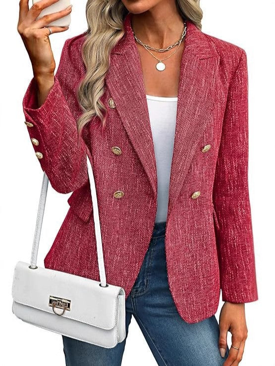 Elegant women's double-breasted fashion blazer, long sleeve, ideal for office and stylish outfits.