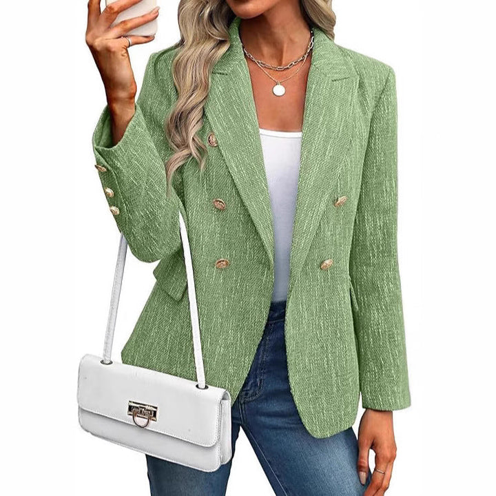 Versatile women's long-sleeve double-breasted blazer, a must-have for elegant office wear.