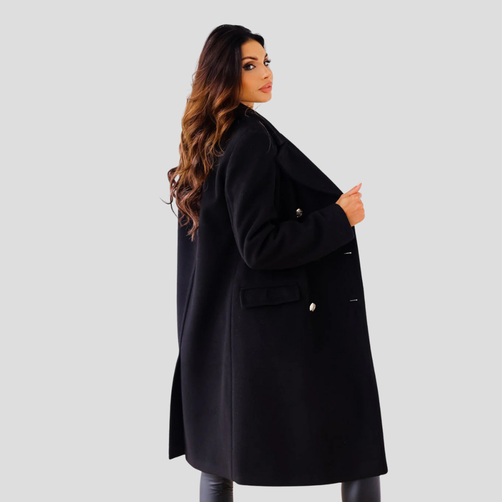 Sophisticated women's tailored double-breasted winter coat. Timeless style & chic look.