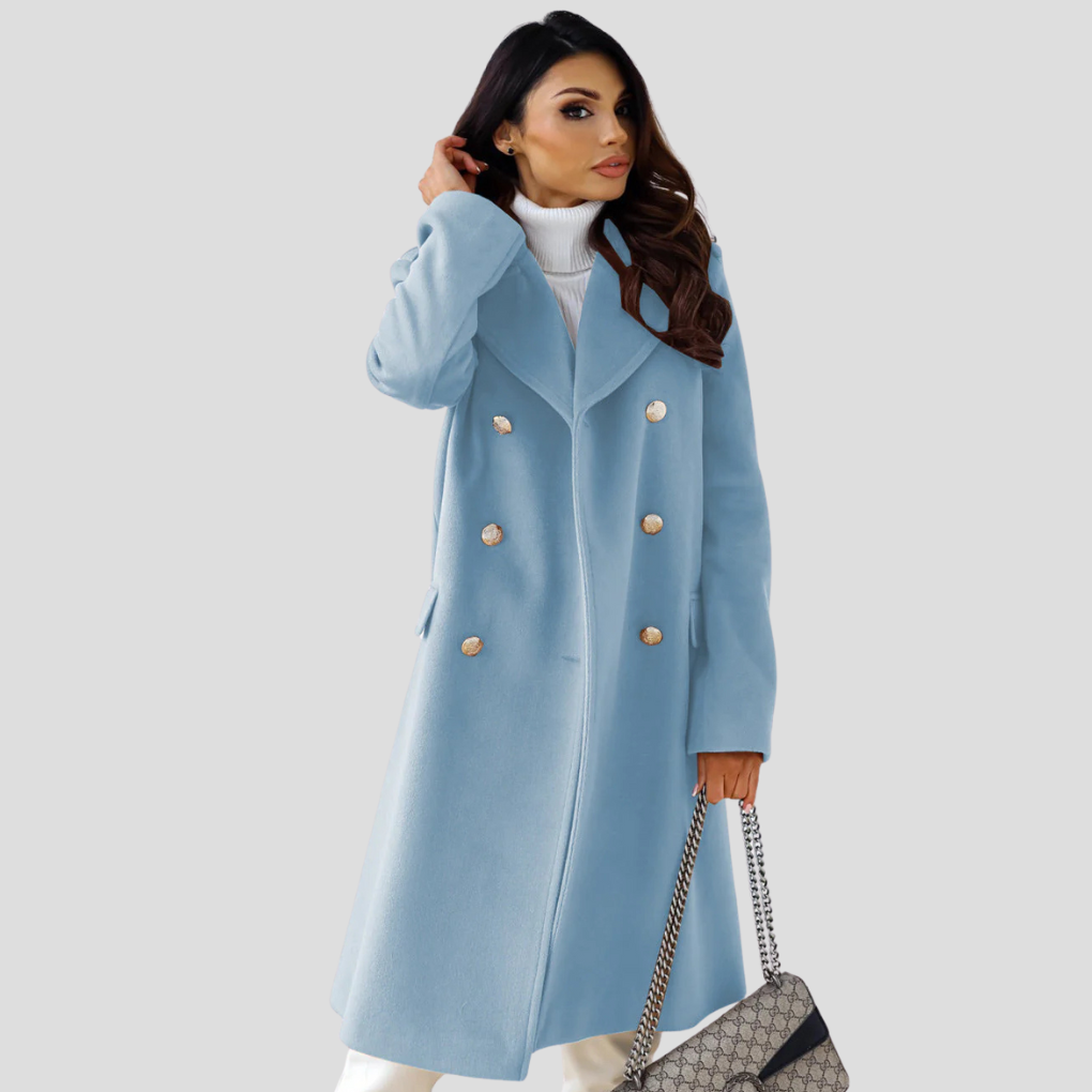 Chic women's double-breasted fashion coat, ideal for office wear and sophisticated style.