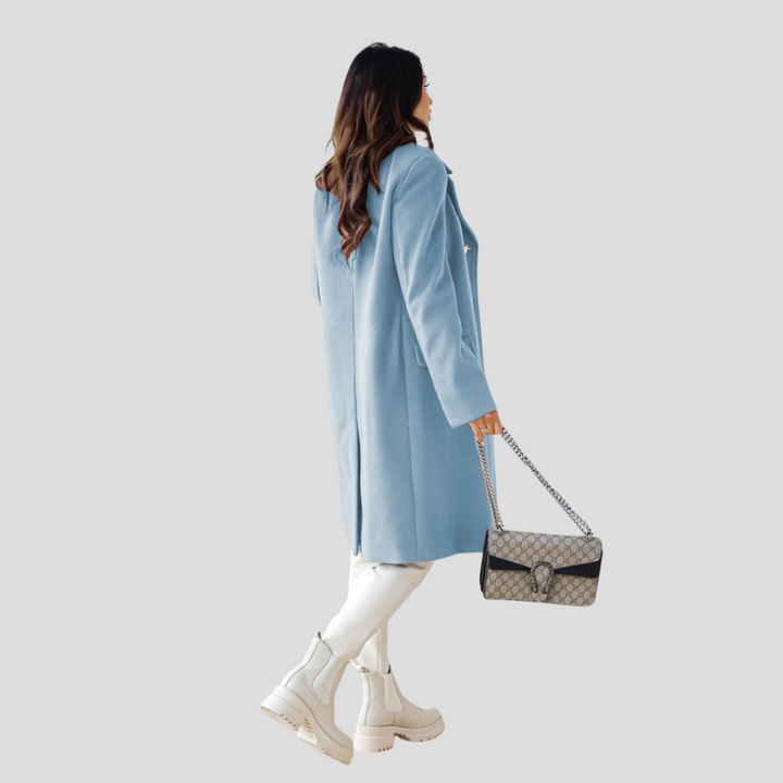 Women's double-breasted winter coat. Classic, elegant, and perfect long outerwear.