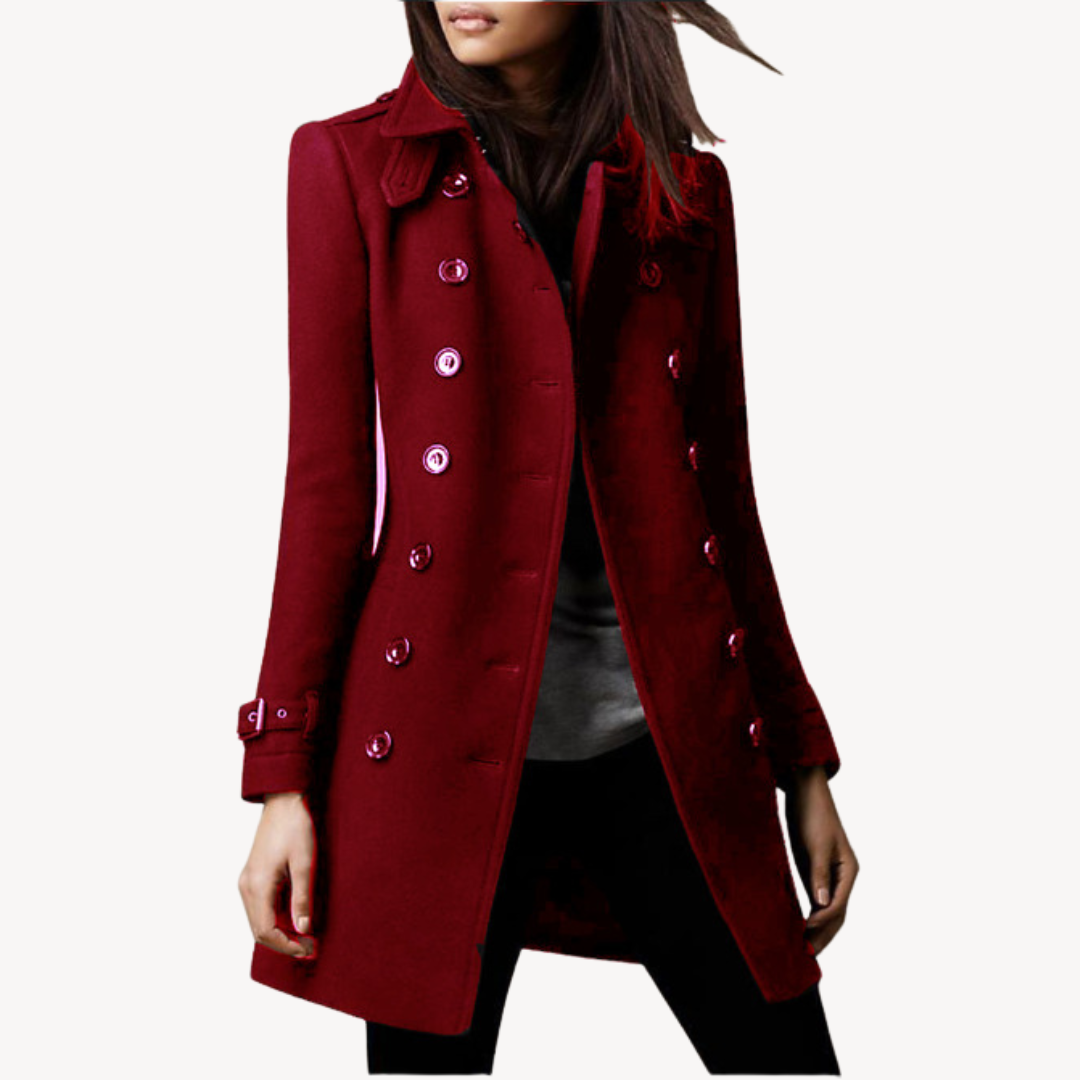 Classic women's double-breasted peacoat. Mid-length, stylish and warm for winter & fall fashion.