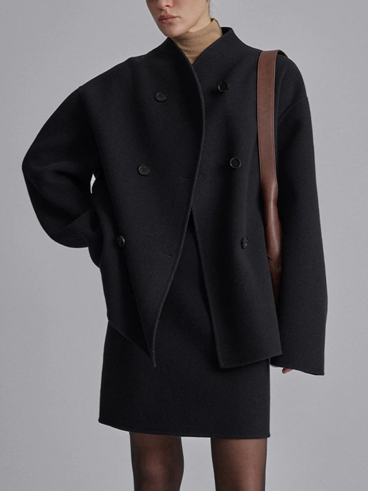 Timeless classic women's double breasted pea coat, essential warm outerwear for winter.