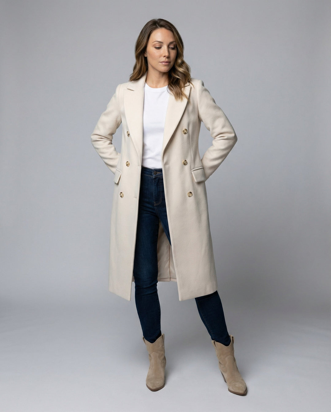 Women's classic double-breasted winter jacket, chic & elegant daily wear outerwear.