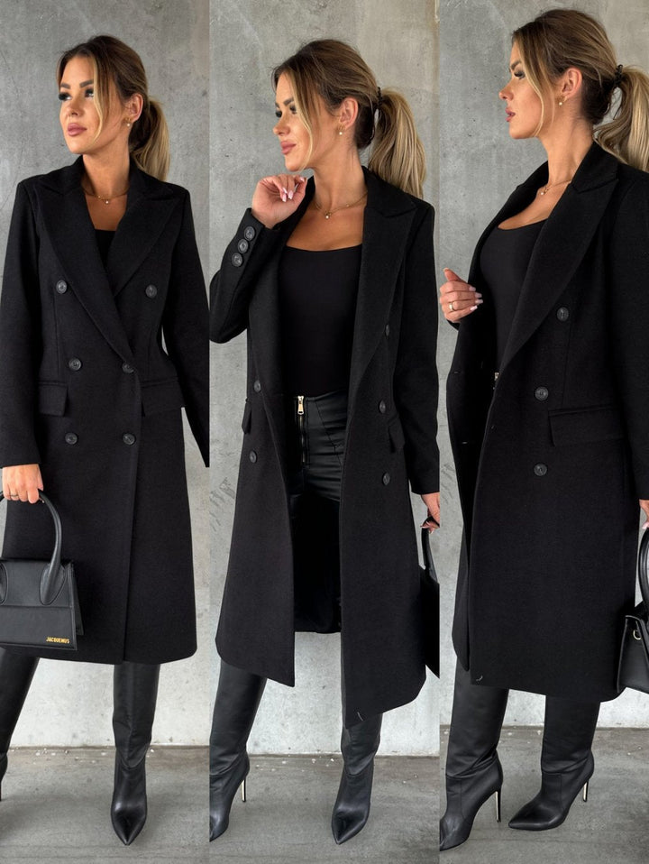 Daily wear women's classic double-breasted winter jacket, chic outerwear for elegant & casual fashion.