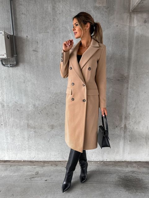 Chic women's classic double-breasted winter jacket, essential outerwear for a fashionable daily outfit.