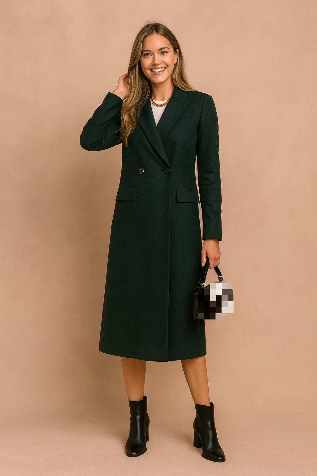 Chic black fashion staple: a versatile double-breasted jacket for women.
