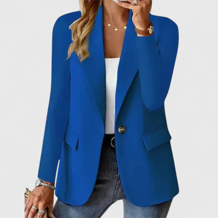 Classic lapel single button women's blazer. A versatile, professional jacket for modern workwear.