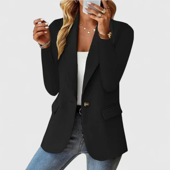 Women's chic single button blazer. Enhance professional style with this classic lapel workwear.