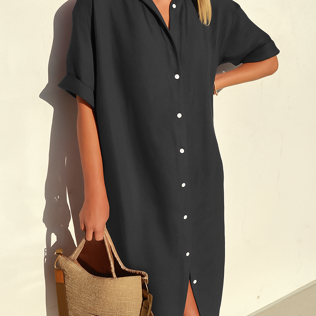 Lightweight and breathable linen midi dress for women, ideal for casual wear.