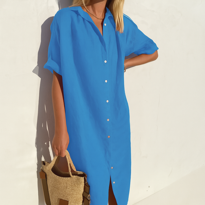 Effortless style: women's versatile linen shirt dress, a must-have summer essential.