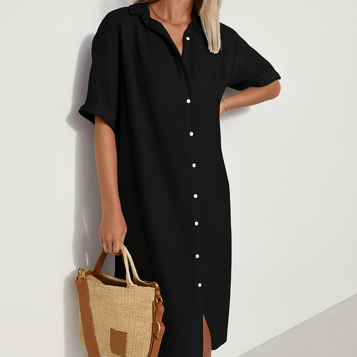 Shop the women's classic linen shirt dress: a breathable, lightweight midi for any occasion.