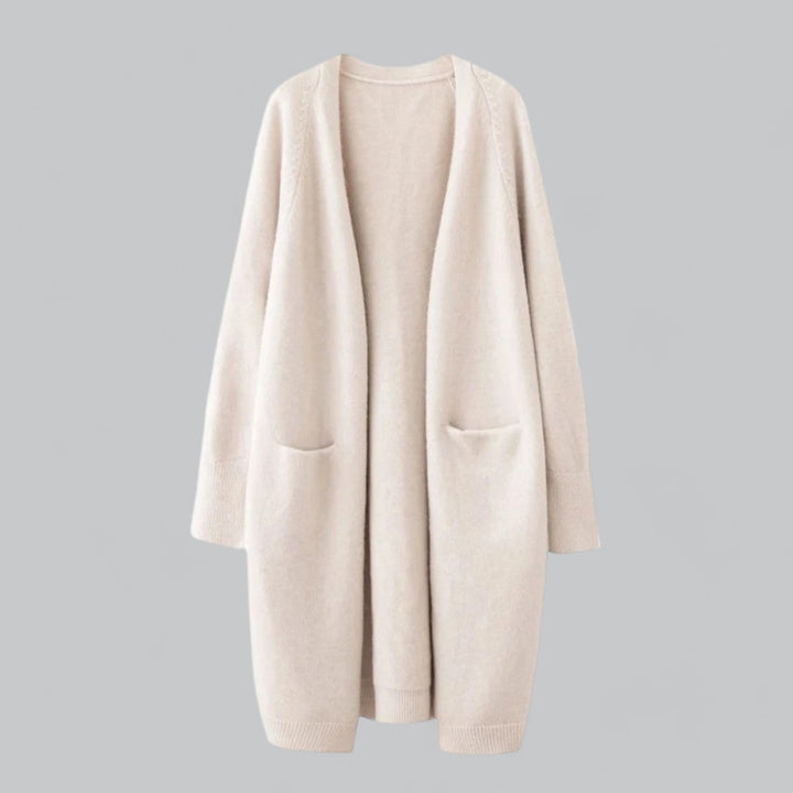 Soft fashion knit long cardigan for women, providing elegant comfort. A classic style for everyday versatile wear.