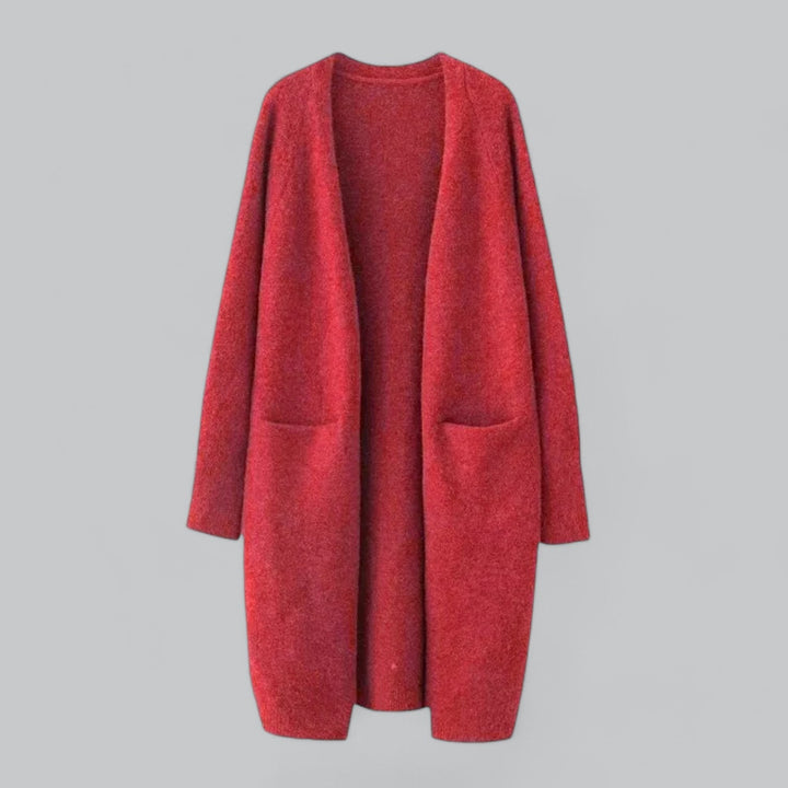 Elegant comfort in a women's long cardigan. Classic fashion knit, perfect versatile outerwear for office & casual.