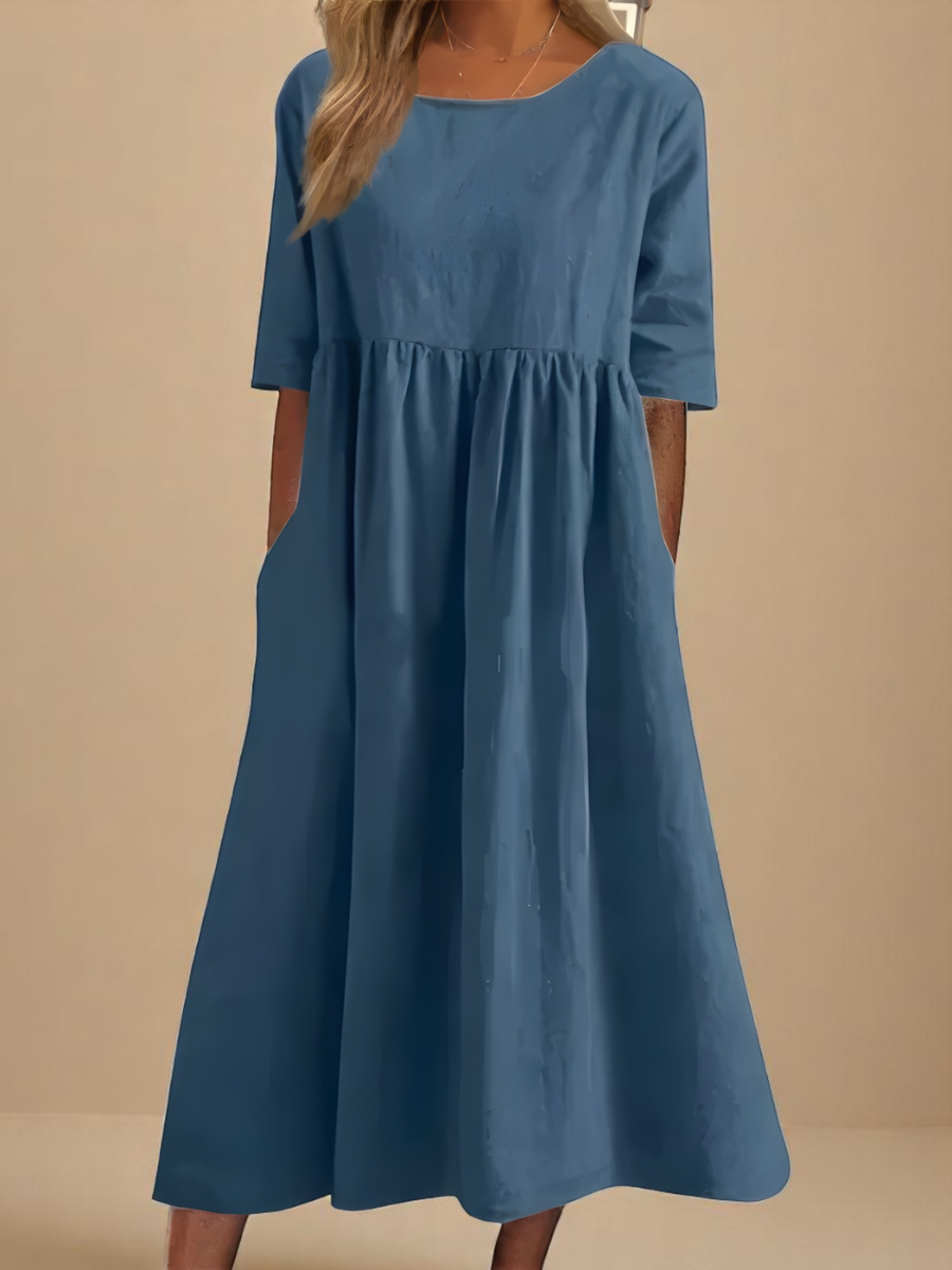 Women's classic mid-sleeve midi dress, relaxed fit for effortless everyday casual style.