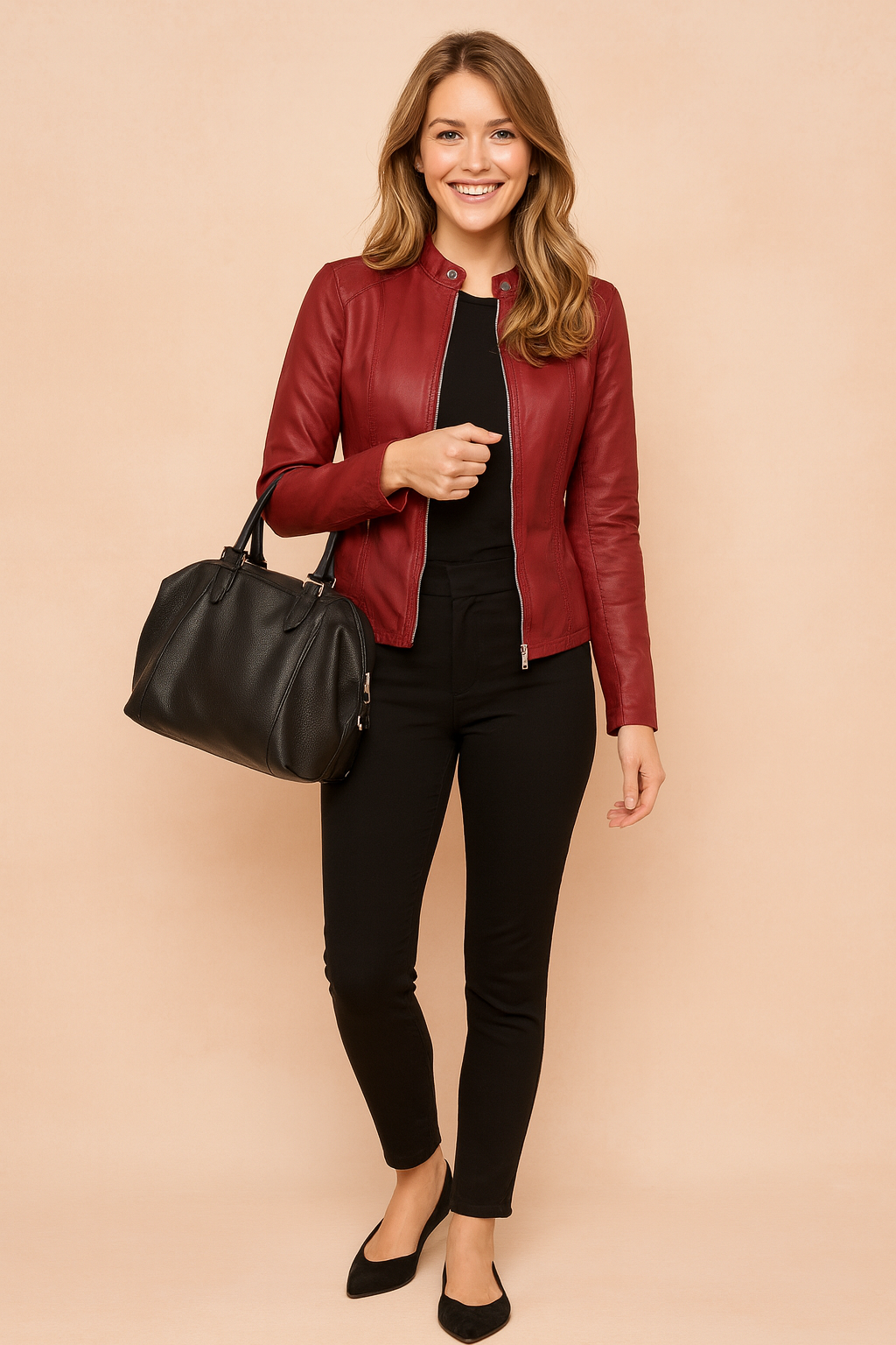 Detailed shot of the button closure on an elegant women's jacket.