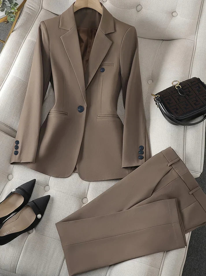 Women's classic notched lapel blazer set in elegant navy blue