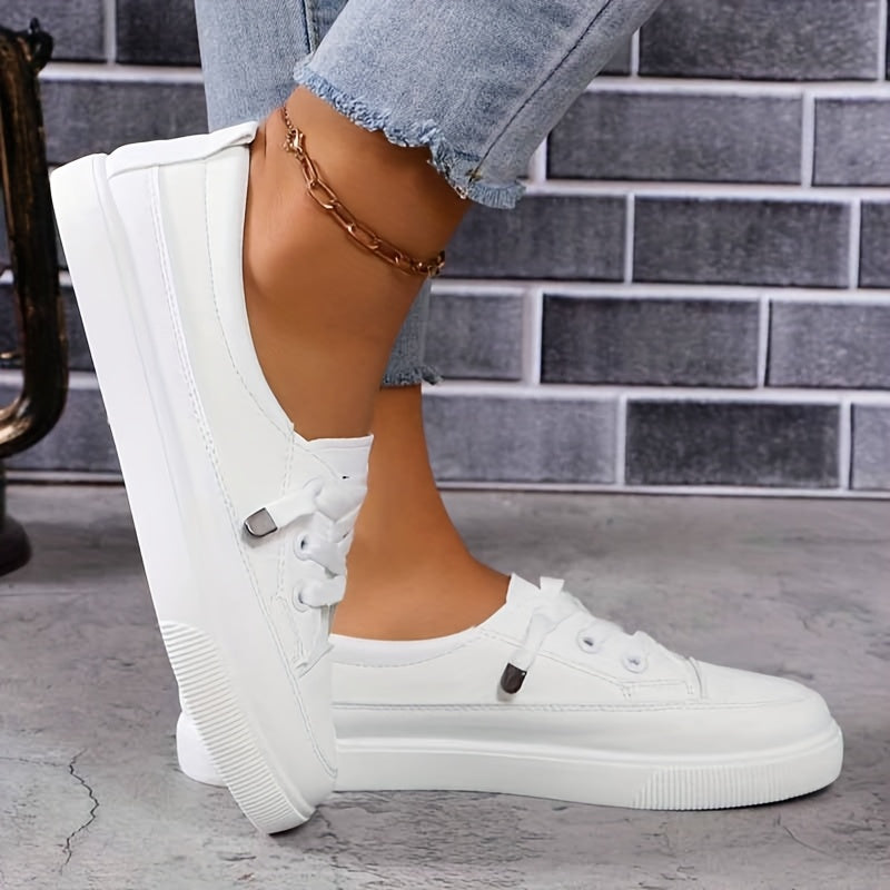White women's casual lace-up orthopedic shoes, stylish & stable for daily wear and support.