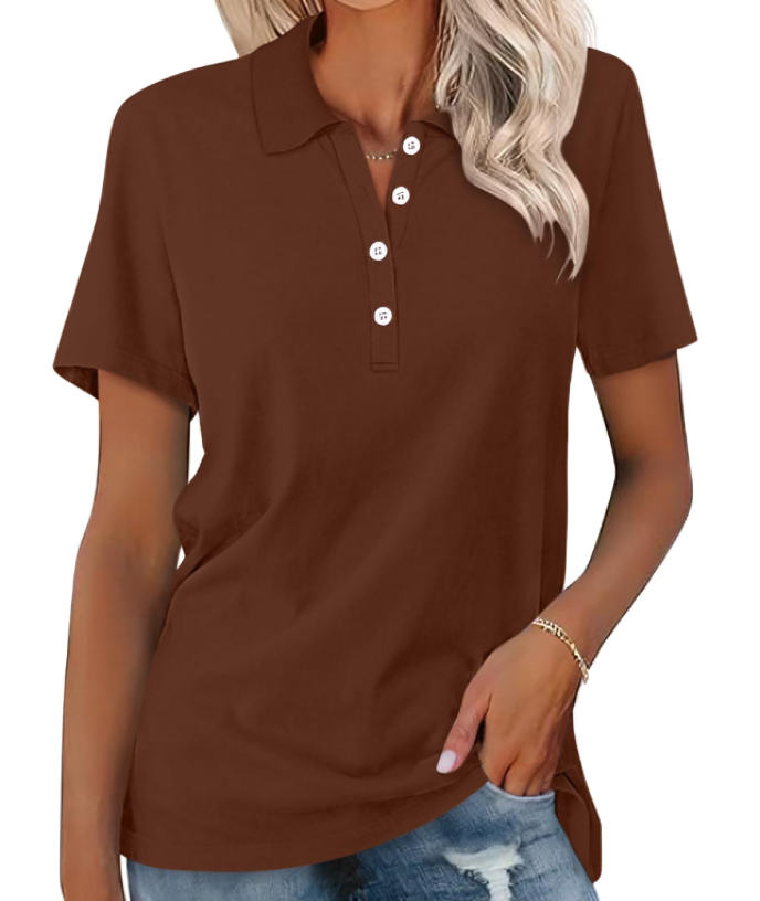 Ladies' comfortable polo top with collar. Short sleeve, perfect classic shirt for everyday versatile fashion.
