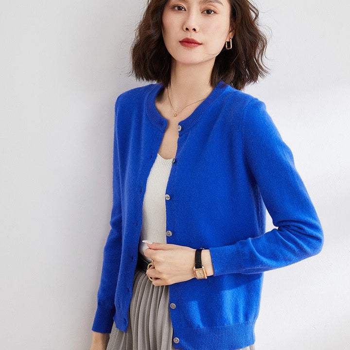 Versatile women's pullover sweater with a classic button-front closure, perfect for layering.