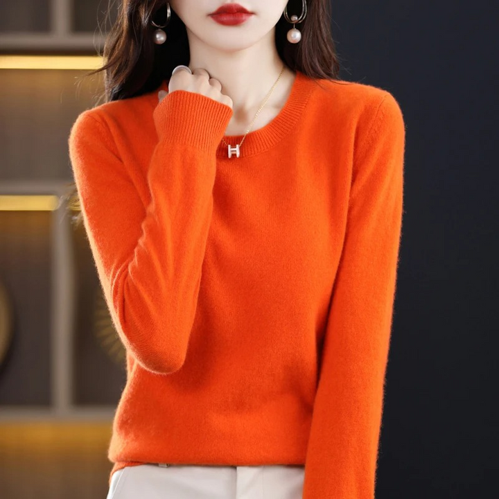 Classic round neck sweater for women, offering superior softness