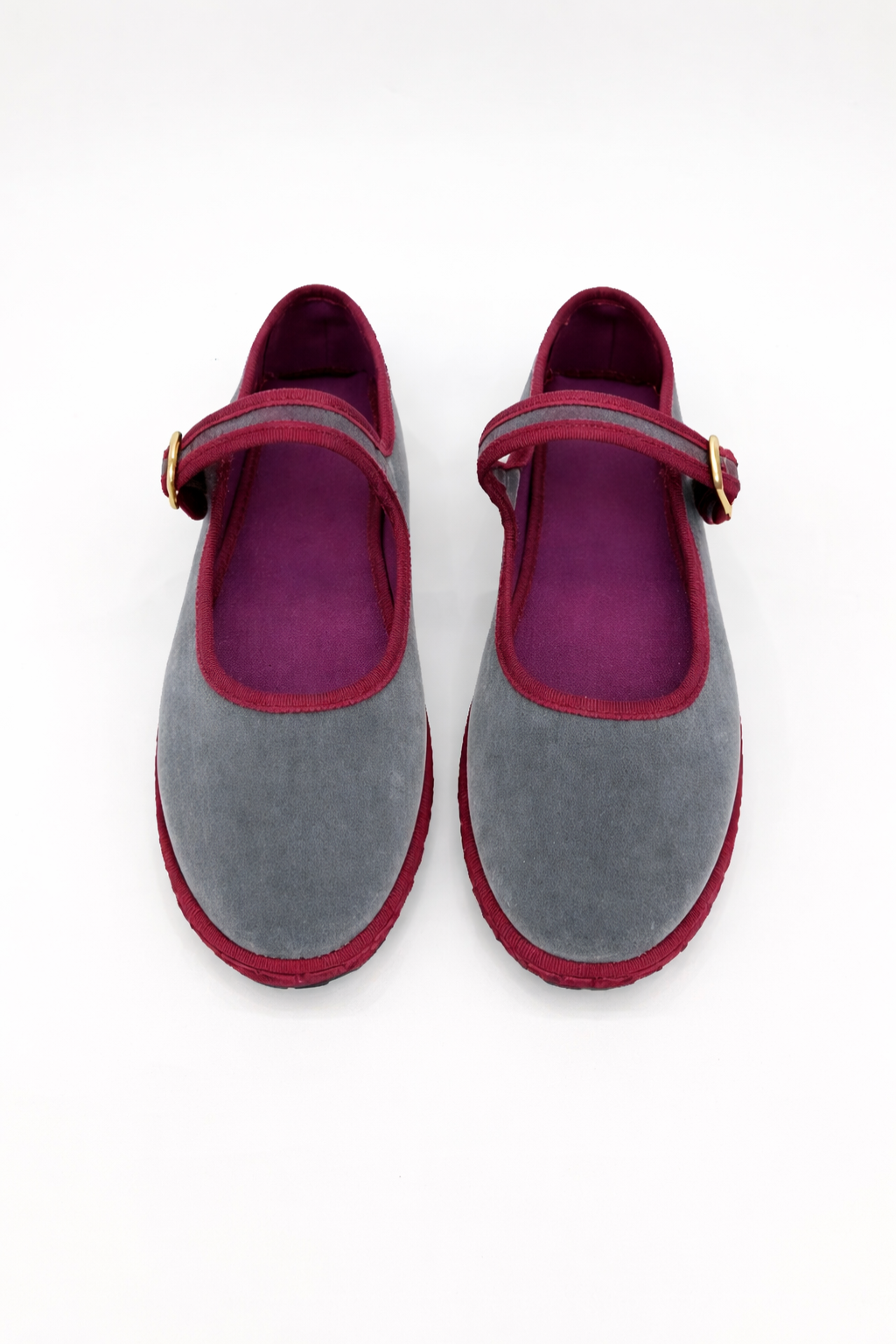Top down view of women's comfortable Mary Jane ballet flats, showcasing the round toe and buckle.