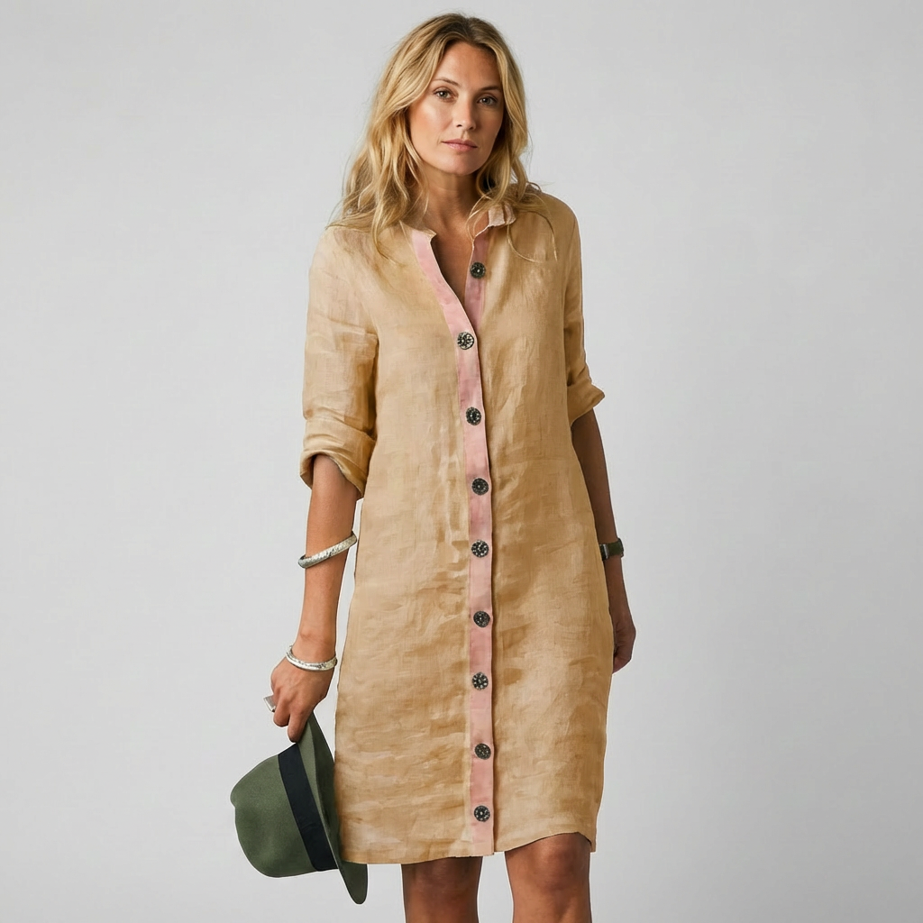 Relaxed fit women's shirt midi dress with button-down front. Ideal for all-season weekend wear or smart casual style.