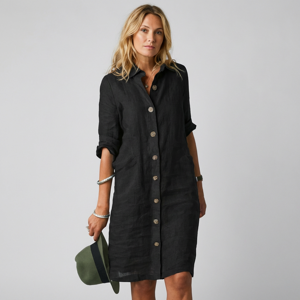 Effortless women's midi shirt dress. Comfortable, relaxed fit, and versatile for everyday wear or smart casual occasions.