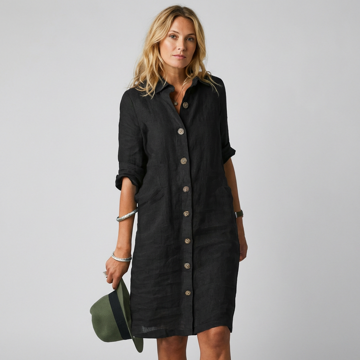 Effortless women's midi shirt dress. Comfortable, relaxed fit, and versatile for everyday wear or smart casual occasions.