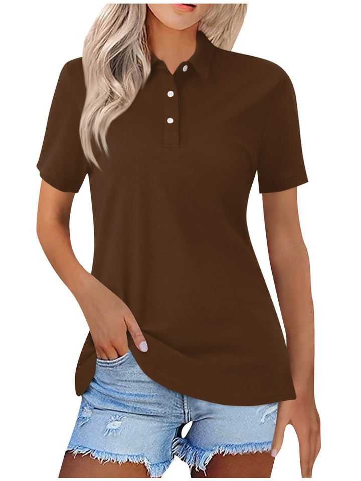 Short sleeve women's top, offering a comfortable fit and timeless polo style.