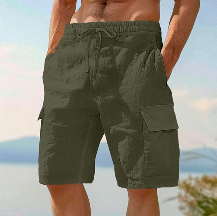 Close-up of comfortable women's lace shorts, highlighting side pockets & delicate lace detail.