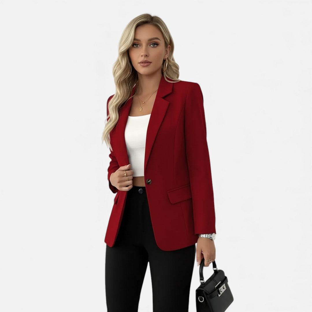 Elegant women's single-breasted blazer in a solid color, ideal for business wear & office outfits.