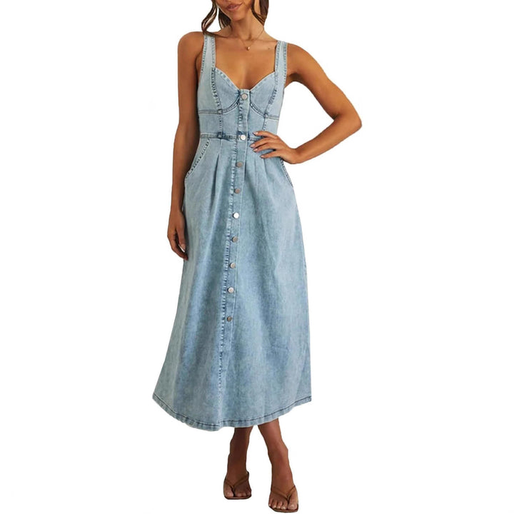 Women's classic sleeveless button-front midi dress. Effortless style, perfect for casual everyday wear.