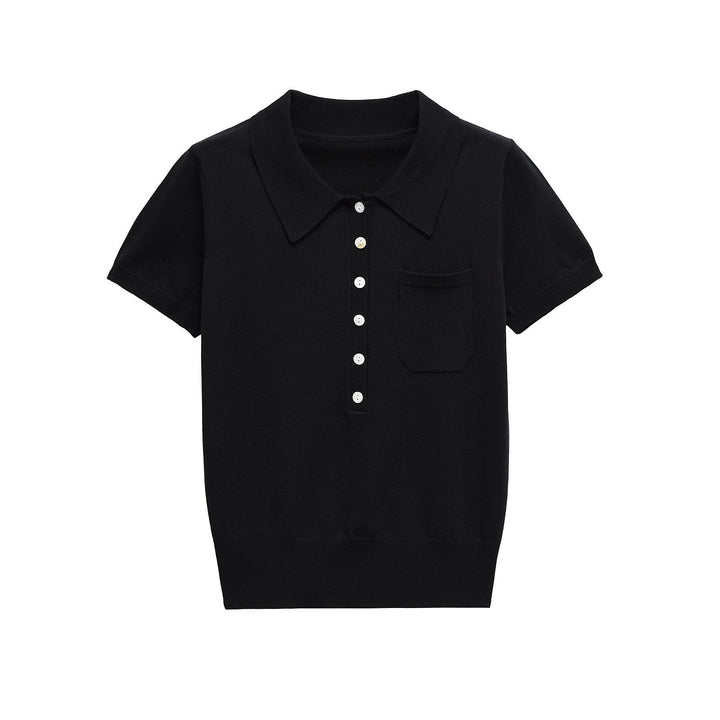 Classic women's summer polo top with buttons. Slim fit & short sleeves offer a comfortable, chic style.