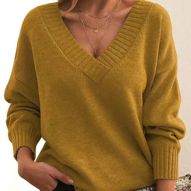 Women's classic soft knit pullover sweater, long sleeve, cozy round neck, perfect for fall and winter.