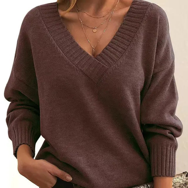 Cozy warm women's pullover sweater, soft knit, long sleeve, round neck, perfect for fall and winter comfort.