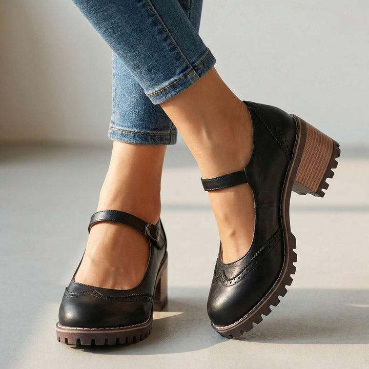 Sleek T-strap & closed-toe women's block heels, designed for comfort and classic style.